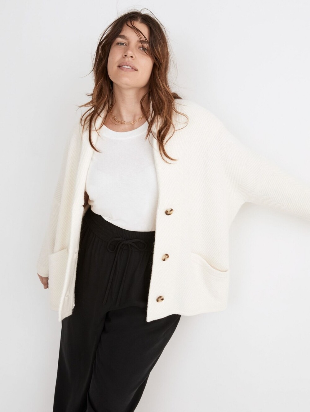 Madewell Herringbone Sweater Blazer‎ In antique cream